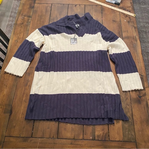 Women's Long Sleeve Oversized Rugby Mini Sweater Dress, Navy Stripe XXL NEW - Picture 3 of 10